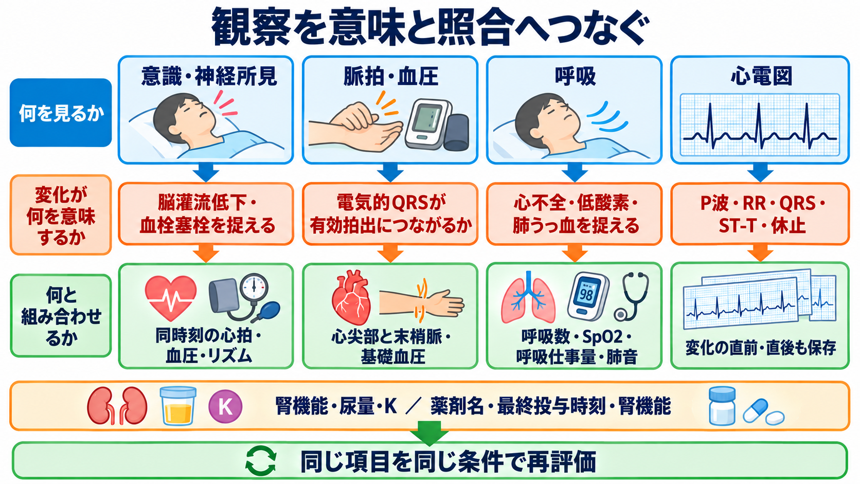 P-QRS関係で見分ける基本調律の異常―心房細動・接合部調律・固有心室調律・心房停止・洞室伝導：看護観察は「何を見るか」から「変化が何を意味するか」までつなげるの図解