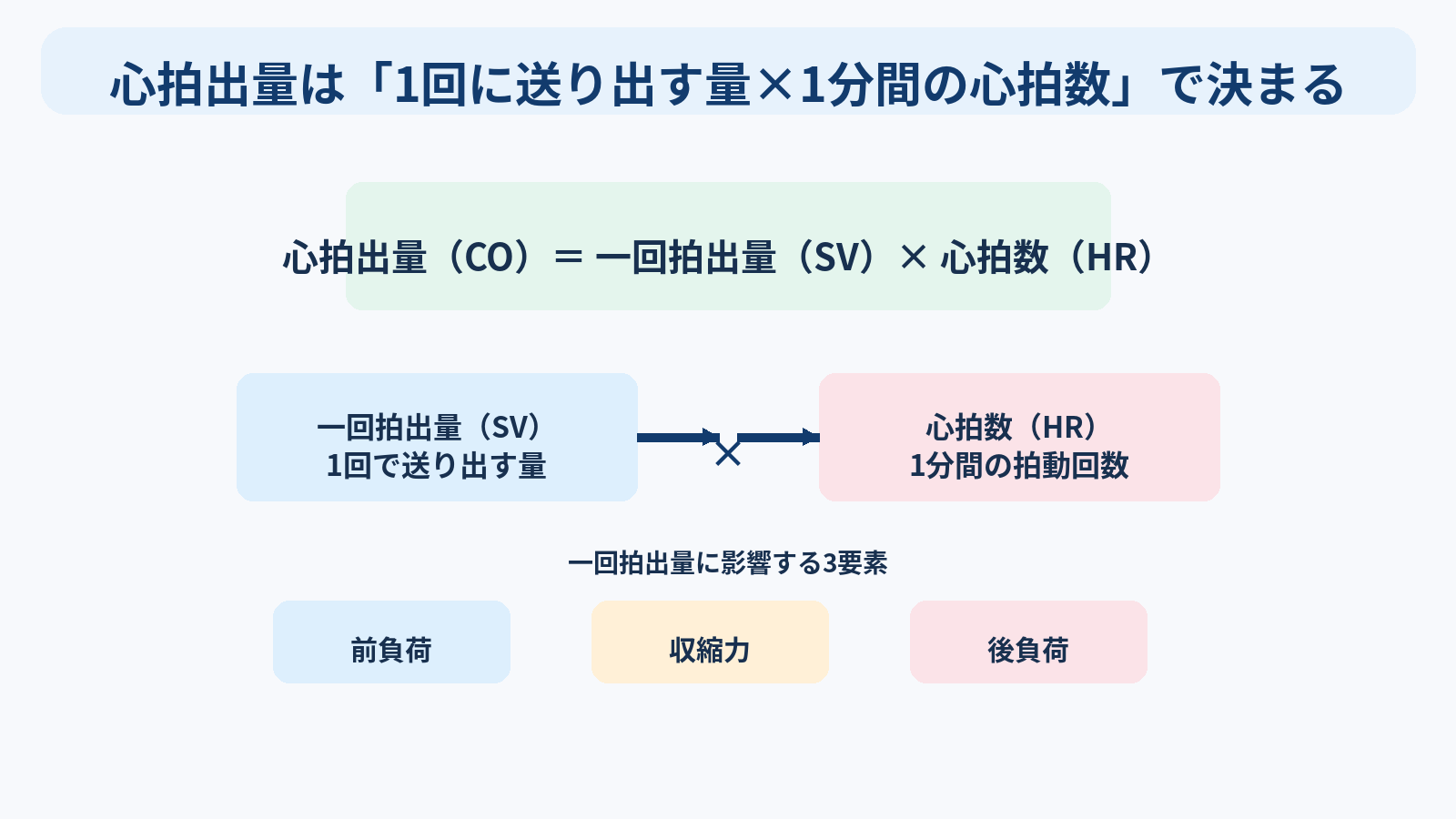 心臓の構造と機能を基礎から理解する｜4つの部屋・弁・血流・刺激伝導・心拍出量と看護観察：心拍出量は「1回に送り出す量×1分間の心拍数」で決まるの図解