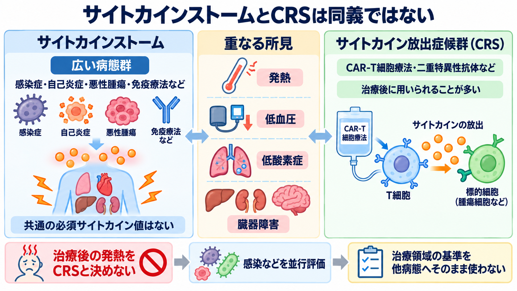 サイトカインとは何か――免疫・炎症の仕組みから検査、治療、看護観察まで：サイトカインストームとサイトカイン放出症候群は同義ではないの図解