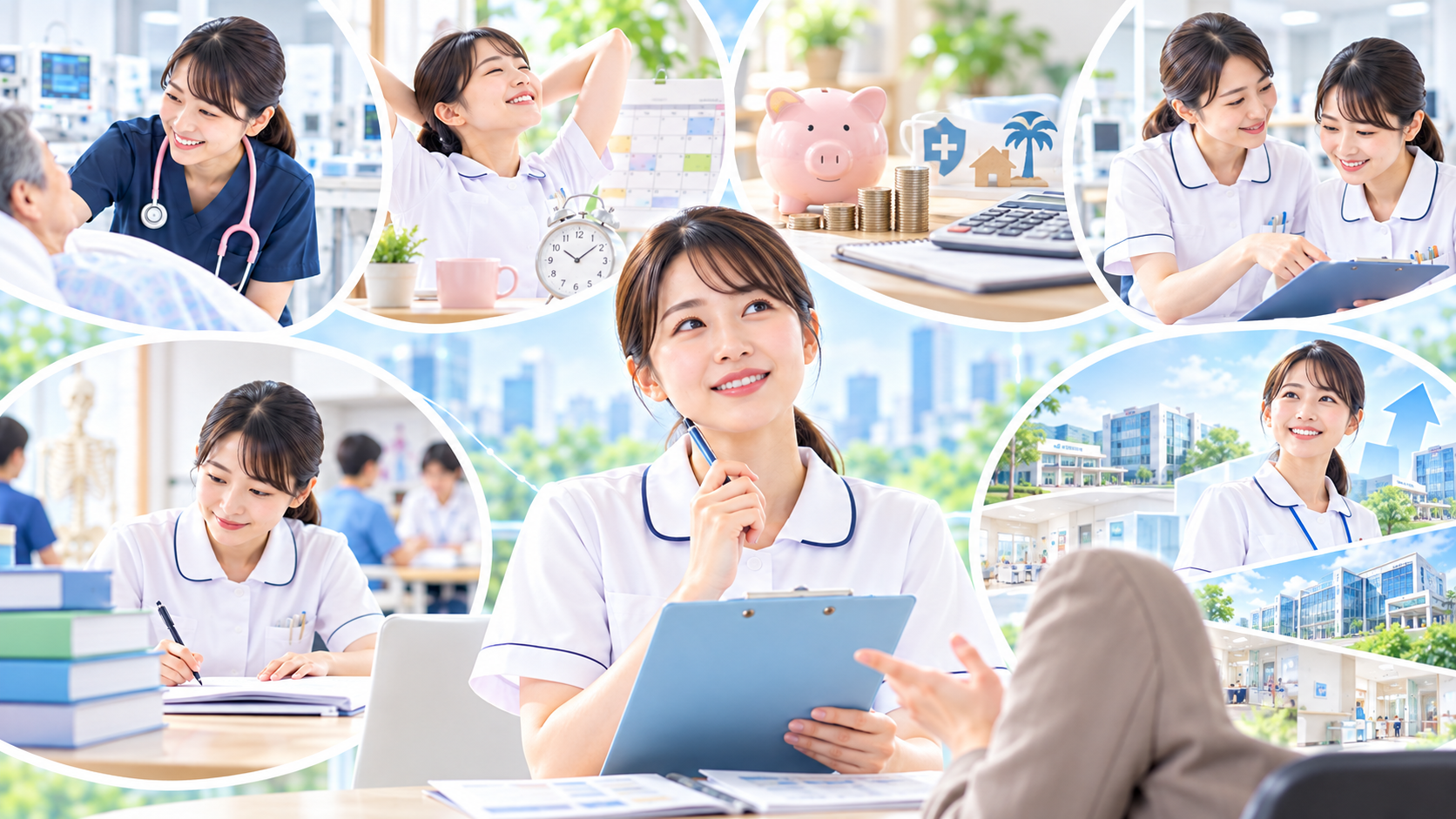 看護師資格を活かせる仕事・働く場所とは？病院以外の転職先から企業・在宅・海外での働き方まで解説：自分に合う働き方はどう選ぶ？転職前に比較したい6つのポイントの図解