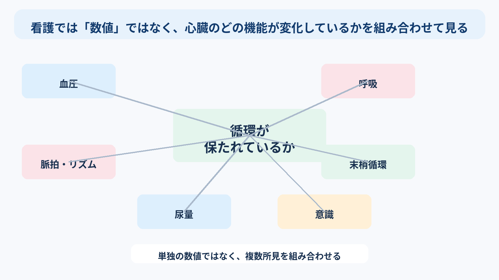 心臓の構造と機能を基礎から理解する｜4つの部屋・弁・血流・刺激伝導・心拍出量と看護観察：看護では「数値」ではなく、心臓のどの機能が変化しているかを組み合わせて見るの図解