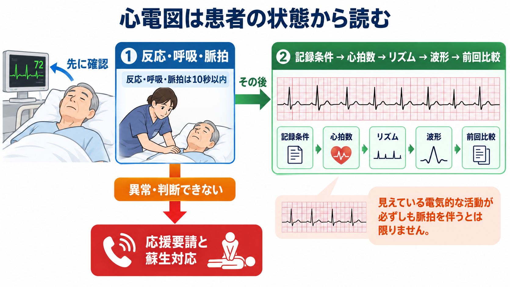 心電図の読み方を基礎から整理｜新人看護師・看護学生のための判読手順と緊急波形