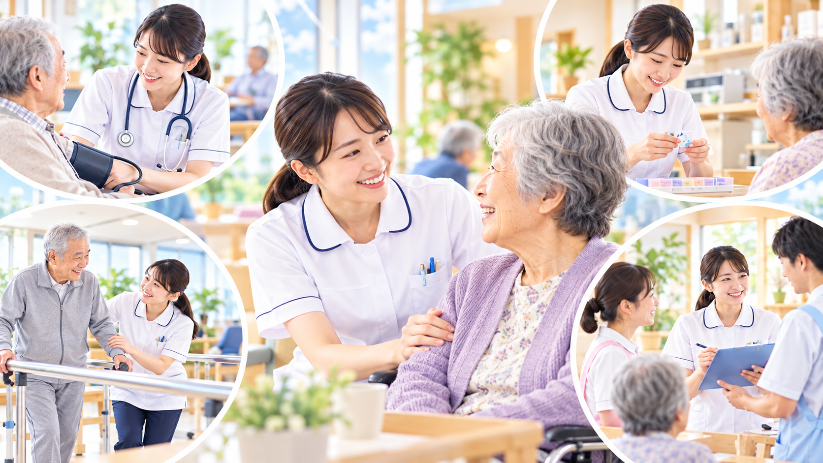 看護師資格を活かせる仕事・働く場所とは？病院以外の転職先から企業・在宅・海外での働き方まで解説：介護施設では高齢者の健康管理と生活を支えるの図解